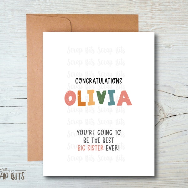 New Big Sister Card, Personalized Big Sister Card, Big Sis Card, Big Sister Congratulations, Sibling Card, Chunky Whimsy Lettering