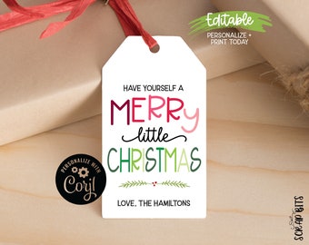 EDITABLE Christmas Tags, Merry Little Christmas Gift Tag, Minimal Bright Christmas Labels, Personalized Digital Template