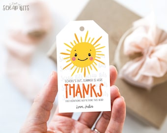 Last Day of School Tags, School's Out Summer's Here, Teacher Appreciation Tags, Volunteer Gift Tags, Thank You Tags . 2 x 3.5 inches, Qty 10