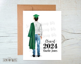 Personalized Graduation Card, Class of 2024 Card, Male Graduation Card, Graduation Portrait Card