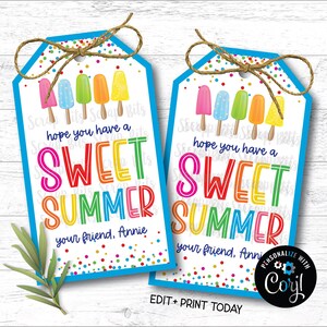 BEWERKBARE Last Day of School Tags, Hope Your Have Sweet Summer Tags, ijslolly's, afdrukbare cadeaukaartjes voor kinderen in de klas, van leraar Tags