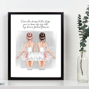 Ballet Friends Portrait Print, Custom Ballerina Dancer Gift for Recital Performance, Teacher, Personalized Digital Download