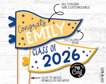 Banderines de graduación editables, ¡Felicidades Nombre Clase de 2025!, Decoración personalizada para fiesta de graduación, Accesorio para fotos, Plantilla de acceso instantáneo