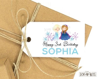 Frozen Happy Birthday Tags, Frozen Birthday Tags, Winter Wonderland Tags . 2 x 3.5 inches . Qty 10