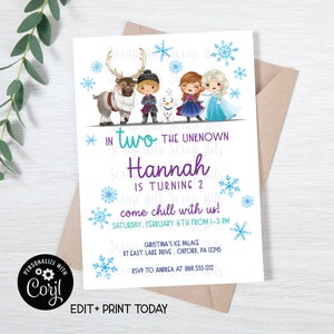 EDITABLE Frozen Birthday Invitation, In TWO The Unknown Frozen Friends, 2nd Birthday Invitation, Printable Frozen Invite . Editable Template image 1