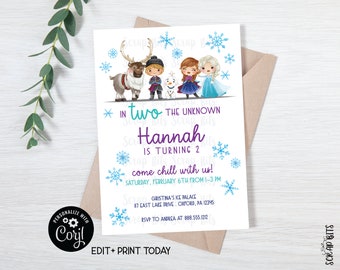 EDITABLE Frozen Birthday Invitation, In TWO The Unknown Frozen Friends, 2nd Birthday Invitation, Printable Frozen Invite . Editable Template