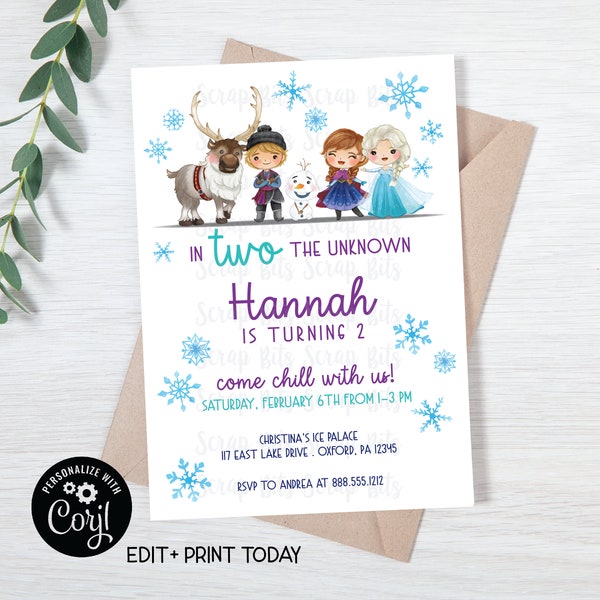 EDITABLE Frozen Birthday Invitation, In TWO The Unknown Frozen Friends, 2nd Birthday Invitation, Printable Frozen Invite . Editable Template