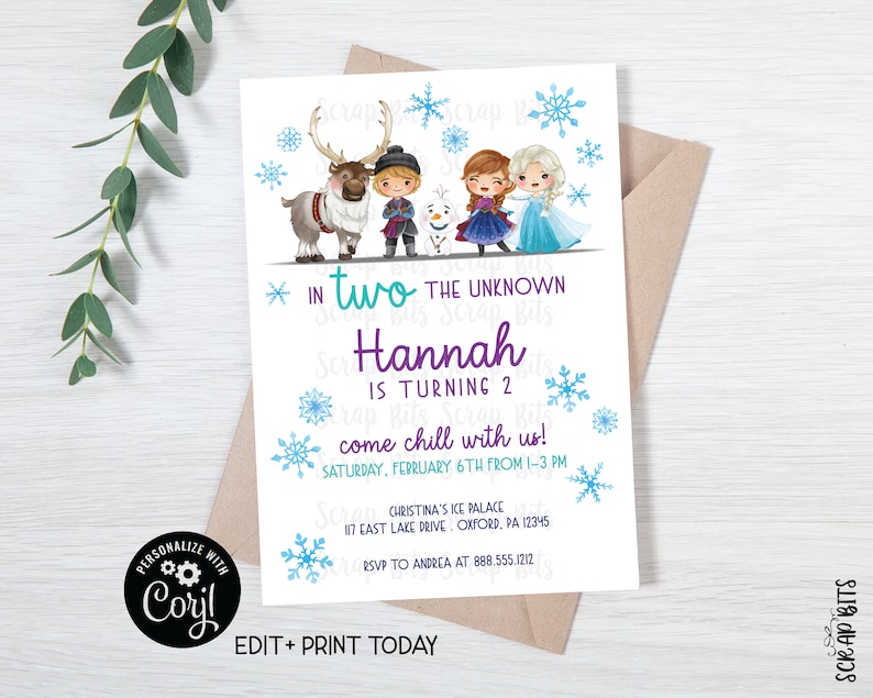 EDITABLE Frozen Birthday Invitation, In TWO The Unknown Frozen Friends, 2nd Birthday Invitation, Printable Frozen Invite . Editable Template image 1