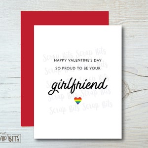 So Proud To Be Your Girlfriend Card, Rainbow Heart Girlfriend Valentine's Day Card, LGBTQ, Lesbian, Queer, Same Sex Valentines Day Card image 1