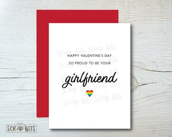 So Proud To Be Your Girlfriend Card, Rainbow Heart Girlfriend Valentine's Day Card, LGBTQ, Lesbian, Queer, Same Sex Valentines Day Card