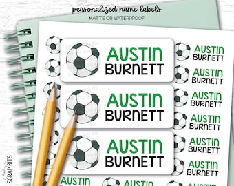 Soccer Name Labels, Personalized Waterproof Kids Name Stickers for School, Daycare & Preschool, Custom Belonging Labels