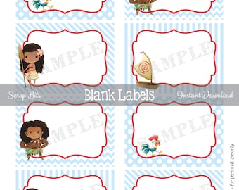 Instant Download . Printable Tropical Princess Labels, Blank Favor Tags, Polynesian Princess, Tropical Food Labels, Place Cards
