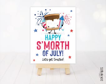 Letrero para barra de s'mores, Feliz s'more de julio, Letrero imprimible para fiesta de s'mores, S'mores del 4 de julio. Descarga instantánea.