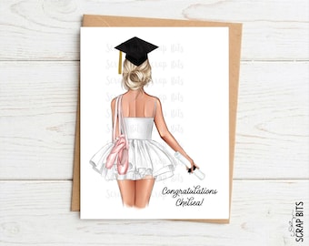 Personalized Ballerina Graduation Card, Custom Ballet Dancer Portrait Card