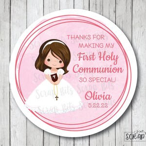 First Communion Labels & Bags, Communion Girl 3 Rings, Personalized Communion Stickers, Glassine Favor Bags, 3 Sizes image 5