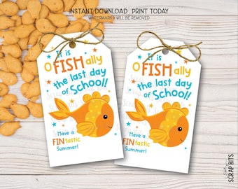 Printable Goldfish Tags, It's O Fish Ally The Last Day Of School, Kids Fish Treat Bag Labels, Class Party Snack Tags, Instant Download