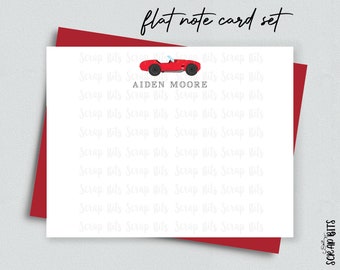 Red Race Car Note Card Set, Personalized Flat Note Cards, Stationery Set