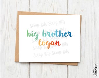 Personalized Big Brother Card, Brush Script Ombre, Congratulations Card for New Sibling