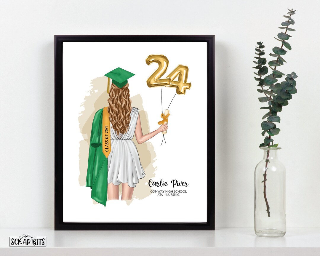 Half Graduation Card Graduation Portrait Print, Custom Illustration, Printable Wall Art ...
