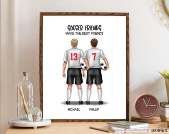 Retrato de amigos futbolistas, Impresión personalizada de fútbol, Los amigos futbolistas son los mejores amigos, Impresión digital de retrato personalizada