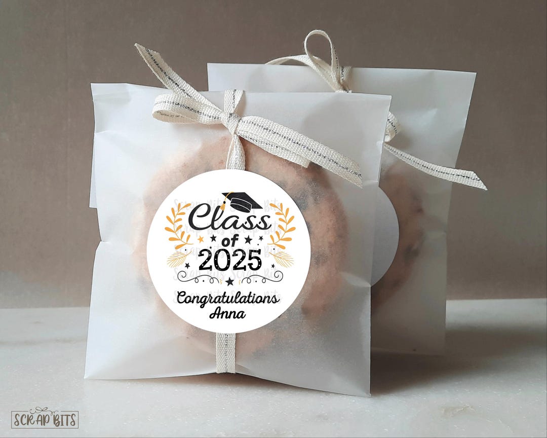 Class of 2025 Graduation Stickers & Bags, Laurels + Stars, Personalized ...