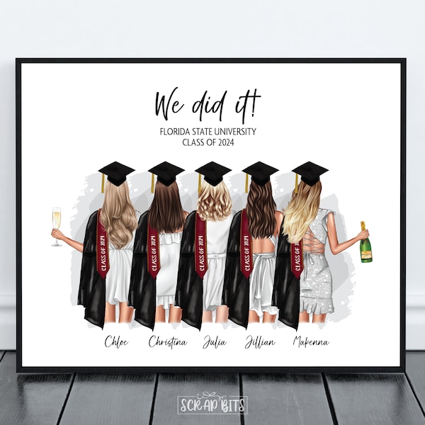 Best Friends Graduation Print, Personalized Graduation Gift, College Graduation . Portrait Print Digital Download to PRINT AT HOME