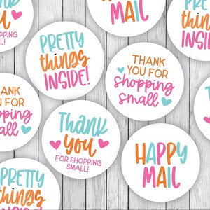 Set di adesivi Happy Mail Small Business, graziose etichette o sigilli per imballaggio, cose carine all'interno, grazie per aver fatto shopping, piccolo, Bright Boho 001