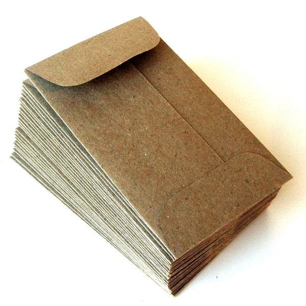 25 Mini Natural Kraft Envelopes (Brown Bag) with Open End . 2.25 x 3.75