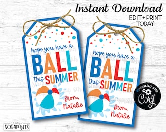 EDITABLE Printable End of Year Tags, Hope Your Have A Ball This Summer Tags, Summer Beach Ball Tags, End of School Year Editable Tags