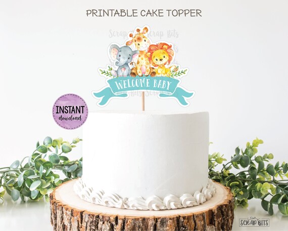 PRINTABLE Cake Topper . Watercolor Jungle Cake Topper Welcome - Etsy