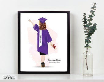 Personalized Graduation Print, Peace to Graduation, Full Gown Graduation Gift, Personalized Portrait Print Digital Download to PRINT AT HOME