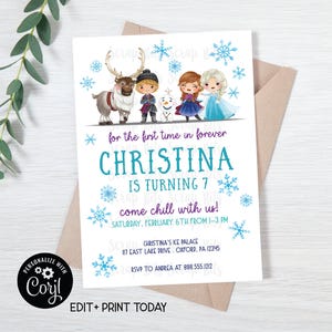 EDITABLE Frozen Birthday Invitation, For The First Time In Forever Frozen Friends, 1st Birthday Printable Frozen Invite . Editable Template