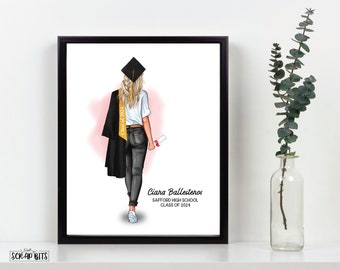 Female Graduation Print, Custom Graduation Print, Casual Girl Graduate, Graduation Gift For Her, Personalized Portrait Print Digital