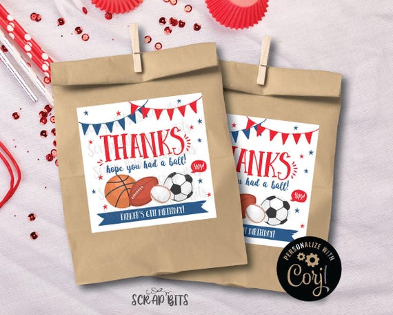 EDITABLE Sports Party Tags, Hope You Had A Ball Birthday Tags, Printable Sports Thank You Tags, Personalized Sports Birthday Favor Tags