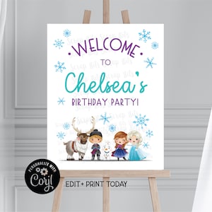 EDITIERBARE Gefrorene Willkommensschild-Vorlage, Frozen Friends Geburtstag, druckbare Willkommensschild, digitaler Download