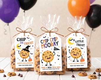 Halloween Cookie Gift Tags, Chip Chip Hooray Boo Flag, Personalized Chocolate Chip Treat Bag Labels