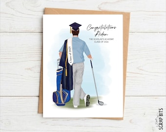 Golf Guy Graduation Card for Senior Night, Personalized Portrait Card, Congratulations Gift for Banquet