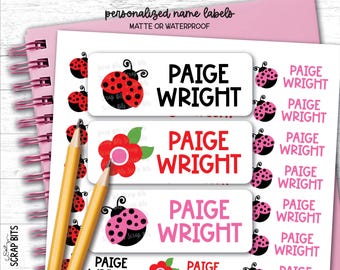 Ladybug Name Labels, Personalized Waterproof Kids Name Stickers for School, Daycare & Preschool, Custom Belonging Labels