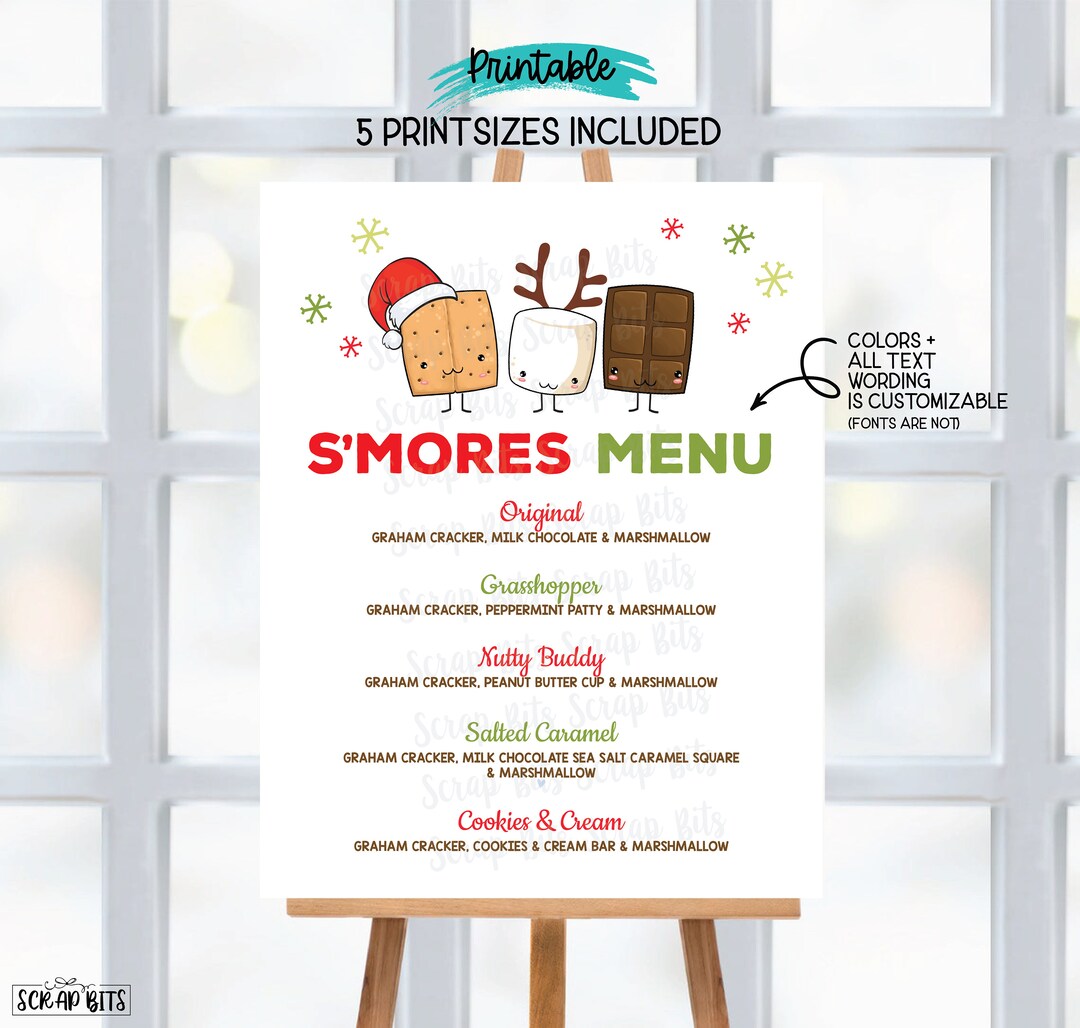 Christmas S'mores Menu Sign, Smore Bar Sign, S'mores Party Sign ...