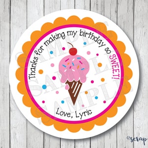 Ice Cream Birthday Stickers, Personalized Birthday Stickers, Ice Cream Cone, Ice Cream Tags image 2