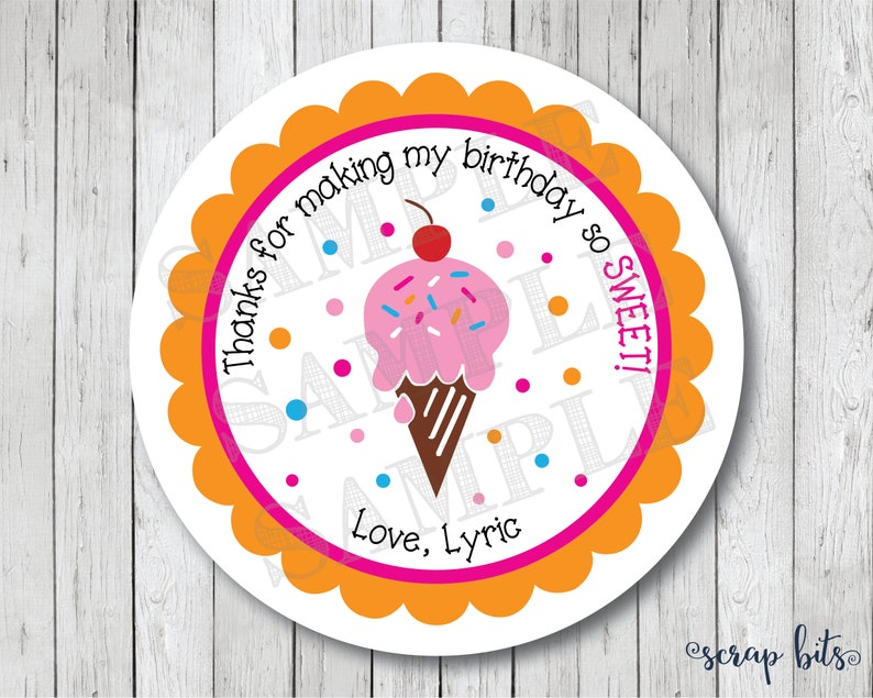 Ice Cream Birthday Stickers, Personalized Birthday Stickers, Ice Cream Cone, Ice Cream Tags image 2