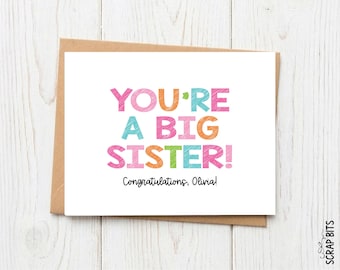 Tarjeta para la hermana mayor, tarjeta de felicitación personalizada, boceto llamativo de arcoíris fresco