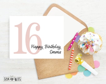 Happy 16th Birthday Card, Personalized Birthday Card, Bold Number, Sweet Sixteen Card, Sweet 16 Birthday