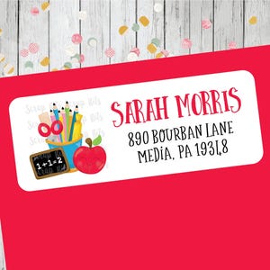 Personalized School Supplies Return Address Labels, Pencil Cup, Apple Chalkboard