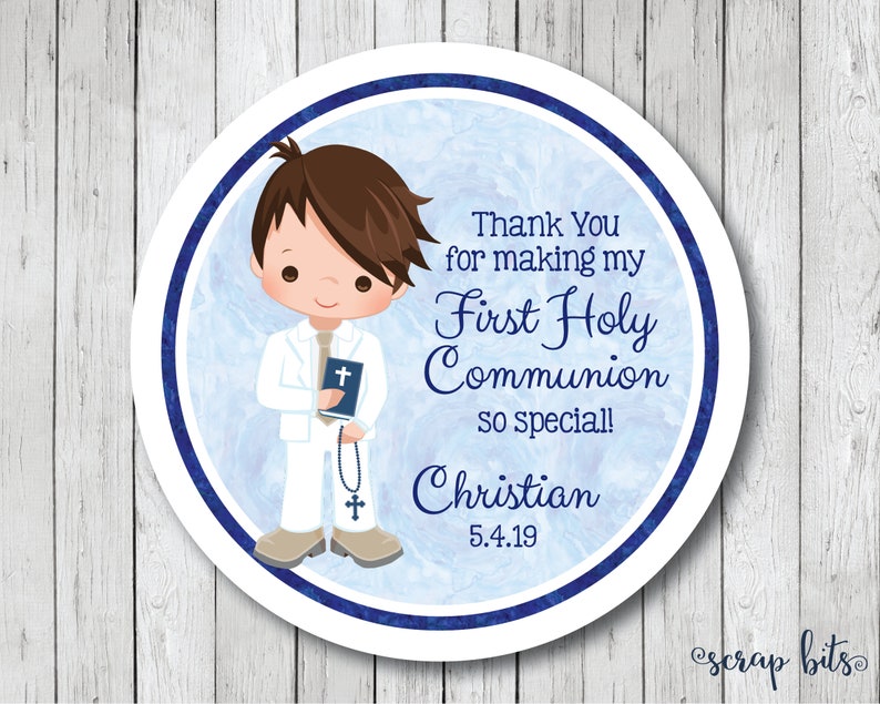 Personalized First Communion Stickers Boy Communion Tags Communion Labels First Holy Communion Favor Tags Watercolor Communion Tags