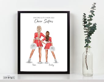 Cheer Sisters Print, Big & Little Cheer Gift, Personalized Cheerleader Print, Cheerleader Friends Gift .  Digital Download to PRINT AT HOME