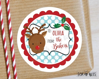 Christmas Gift Stickers, Personalized Reindeer To From Gift Labels or Tags, Printed & Shipped, 3 Sizes