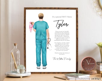 Retrato de enfermero de la UCIN (Unidad de Cuidados Intensivos Neonatales) - Impresión personalizada, Arte mural imprimible, Descarga digital, Regalo de agradecimiento personalizado para doula y partera.