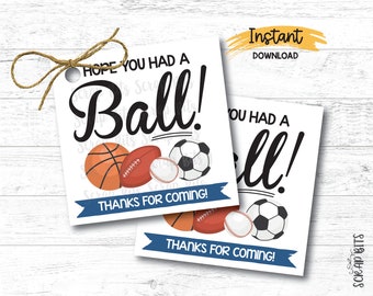 Hope You Had A Ball Tags, Printable Sports Balls Tags, Sports Birthday, Sports Party Favor Tags, Sports Favor Tags. Instant Download