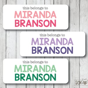 Personalized Name Labels, Two Tone Girl This Belongs To, School Labels, Daycare Labels, Book Labels, Belonging Labels . Waterproof or Matte